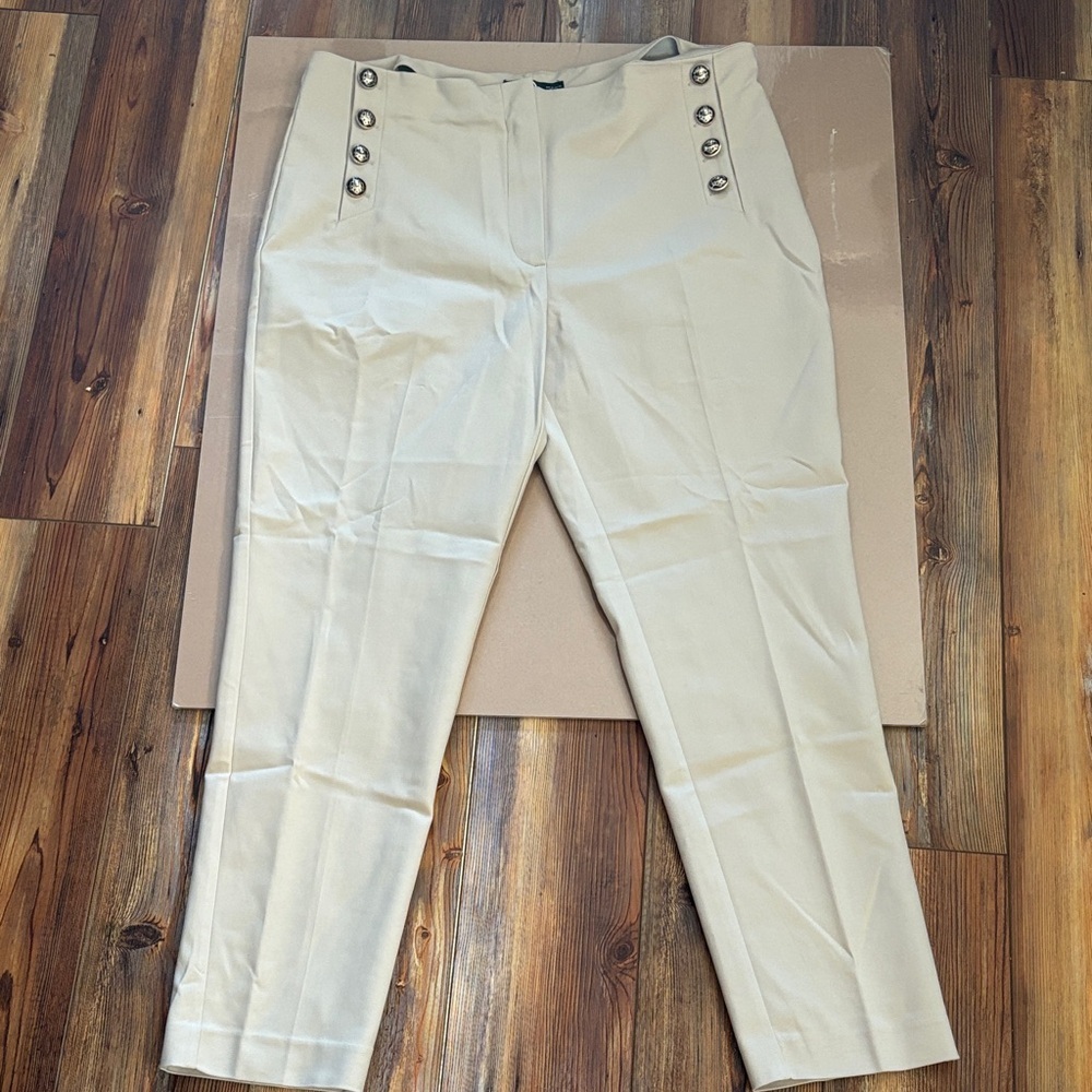Mango  Button-Detail Khaki Pants SZ 14 NWT